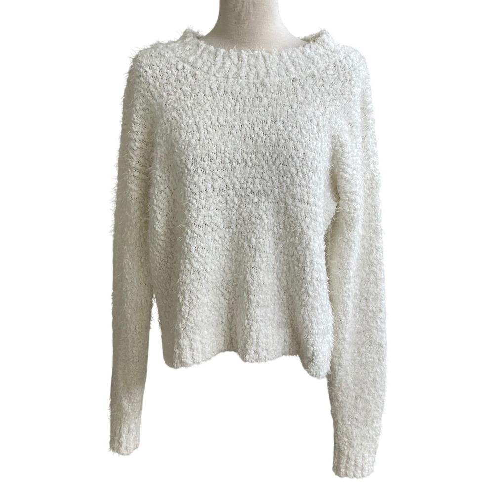 Show me your mumu Fuzzy Knit Sweater Cream Cozy Textured Pullover Women's Small
